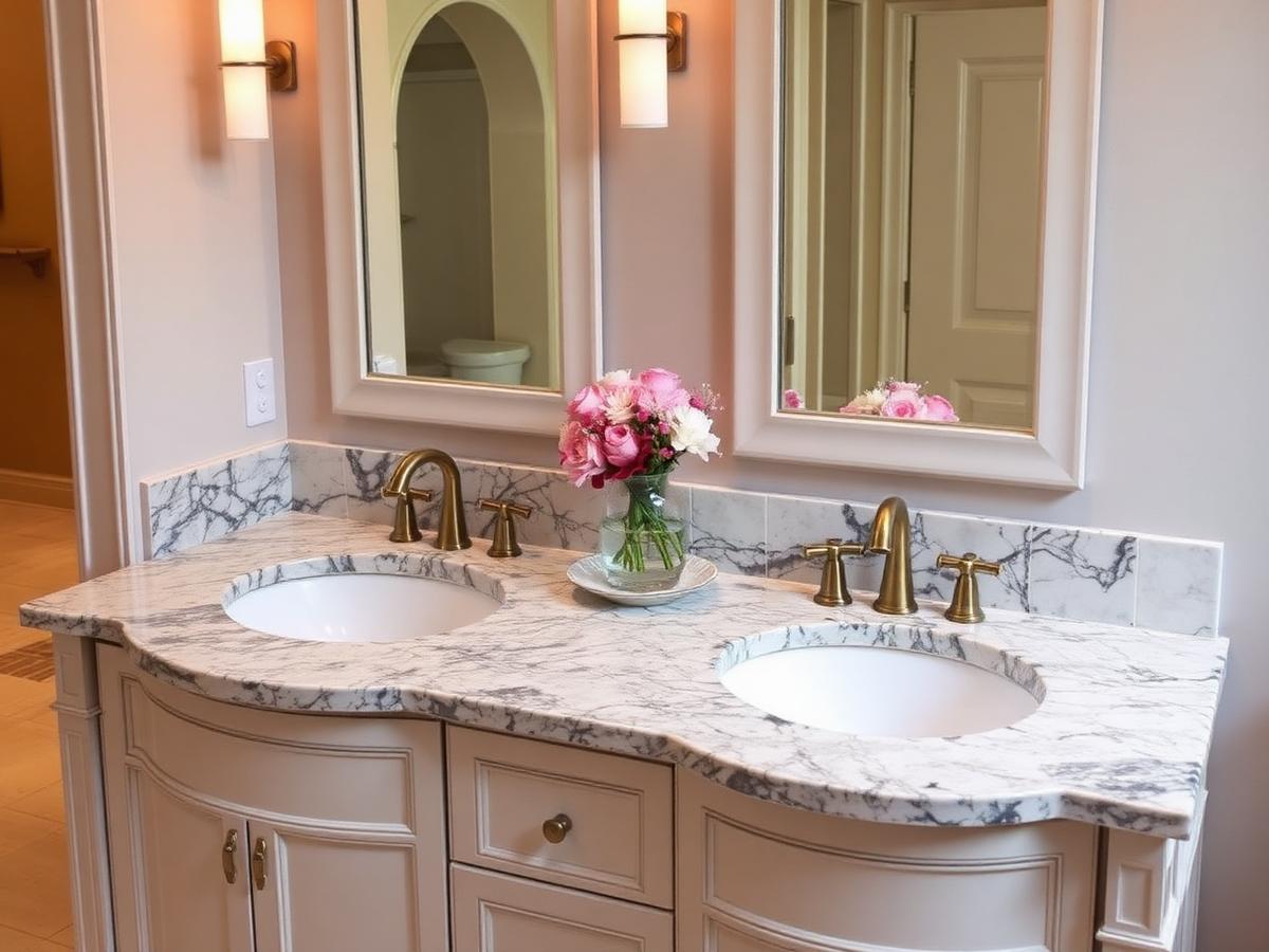 Granite bathroom vanity with double sinks