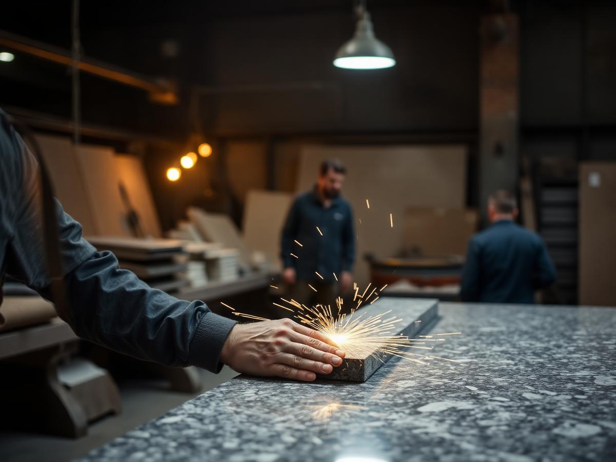 Granite slab being polished in the shop
